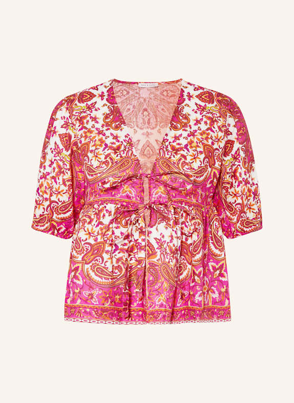 MRS & HUGS Shirt blouse made of linen PINK/ ORANGE/ WHITE