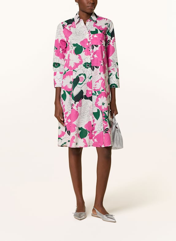 ROBERT FRIEDMAN Hemdblusenkleid WEISS/ PINK/ DUNKELGRÜN