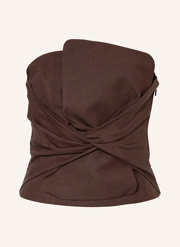 comma Off-Shoulder-Top mit Leinen DUNKELBRAUN