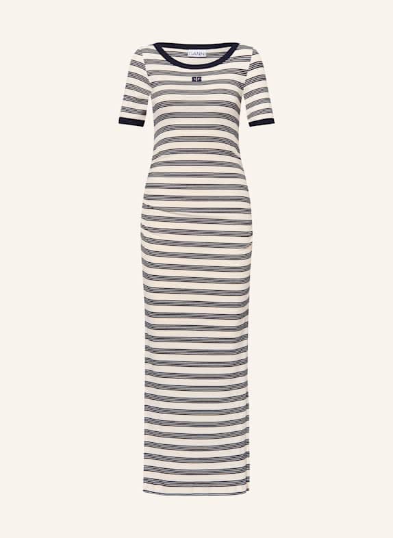 GANNI Dress with 3/4 sleeves CREAM/ DARK BLUE