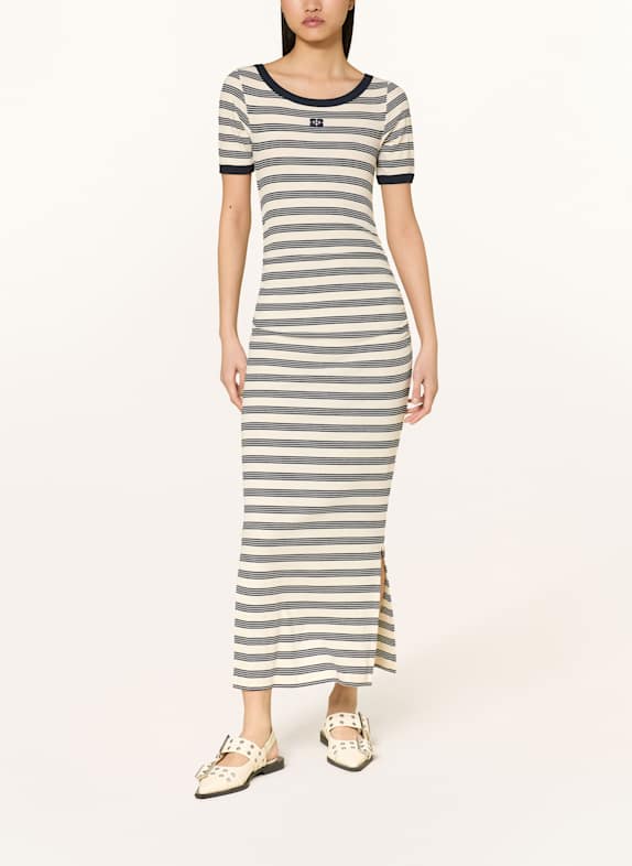 GANNI Kleid mit 3/4-Arm CREME/ DUNKELBLAU