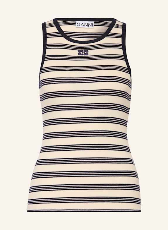 GANNI Top CREME/ DUNKELBLAU
