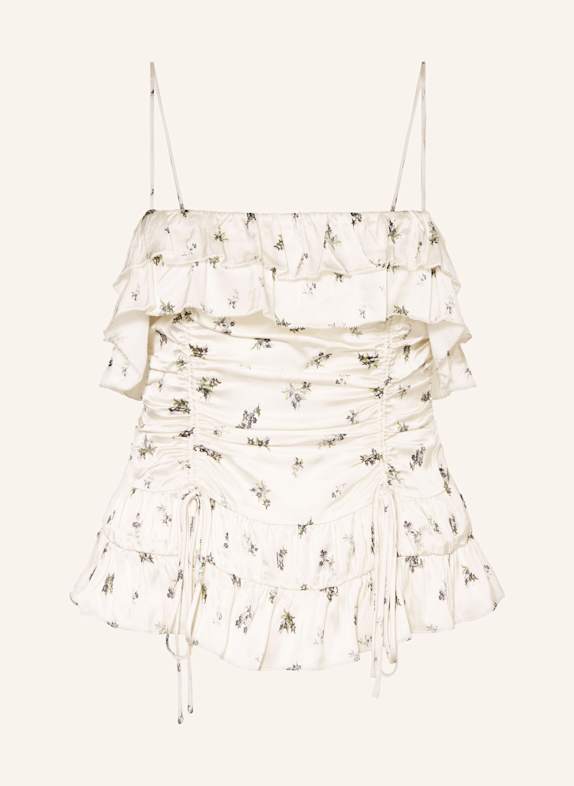 GANNI Satin top with ruffles 135 EGRET