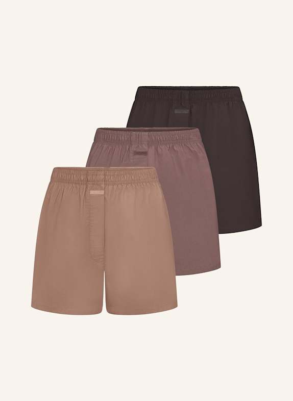 SKIMS 3er-Pack Boxershorts COTTON POPLIN SCHWARZ/ BRAUN/ HELLBRAUN
