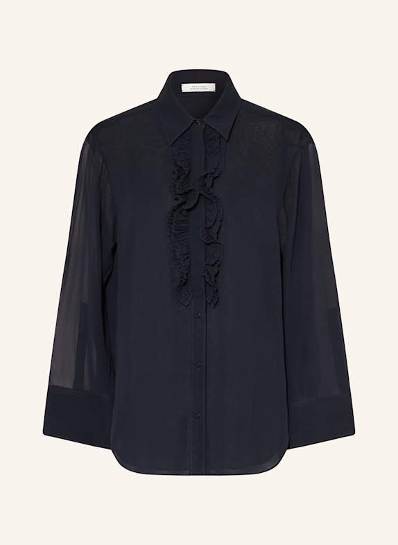 DOROTHEE SCHUMACHER SHEER DREAMS silk blouse with ruffles DARK BLUE