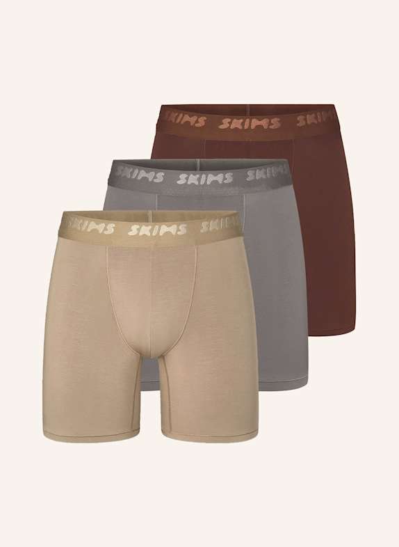 SKIMS 3er-Pack Boxershorts SKIMS STRETCH DUNKELBRAUN/ KHAKI/ BEIGE