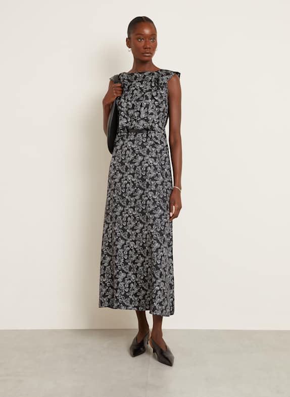 Max Mara Seidenkleid CALESSE mit Cut-out SCHWARZ/ WEISS