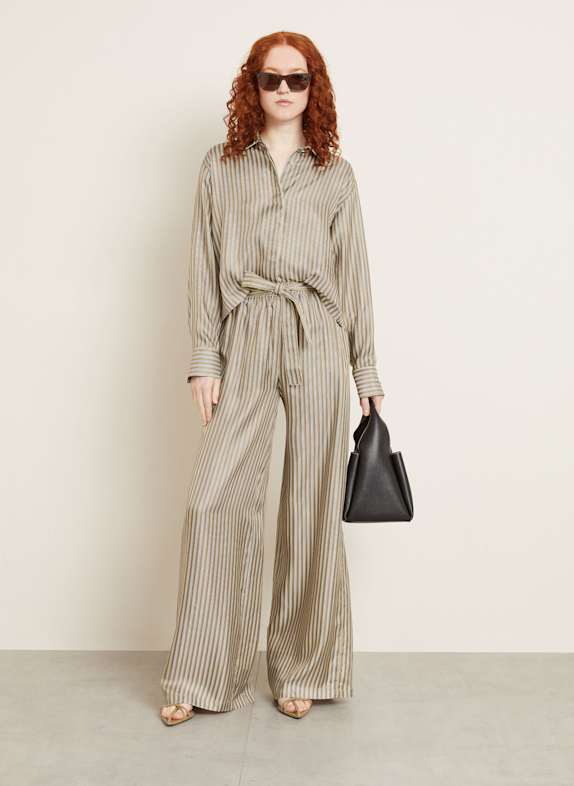 Max Mara Marlenehose LADINO aus Seide HELLBRAUN / CREME