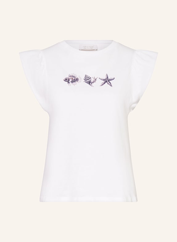 Rich & Royal T-shirt z obszyciem ozdobnymi kamykami BIAŁY