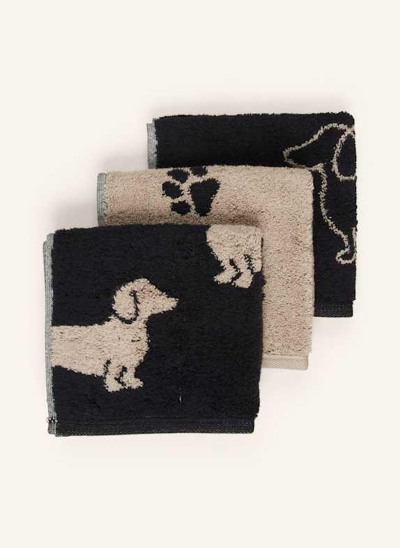 Cawö 3er-Set Seiftücher SCHWARZ/ BEIGE