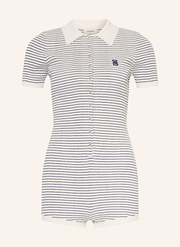 SANDRO Strick-Jumpsuit ECRU/ DUNKELBLAU
