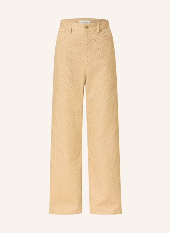 SANDRO Jeans mit Schmucksteinen BEIGE/ SILBER