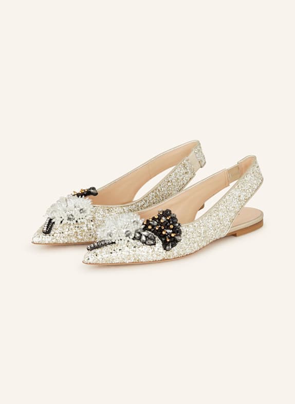 PROSPERINE Slingballerinas mit Schmucksteinen und Schmuckperlen GOLD