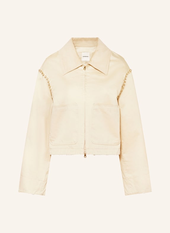 SANDRO Kastenjacke im Materiamix mit Schmuckperlen BEIGE