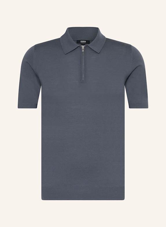 REISS Strick-Poloshirt MAXWELL aus Merinowolle BLAUGRAU