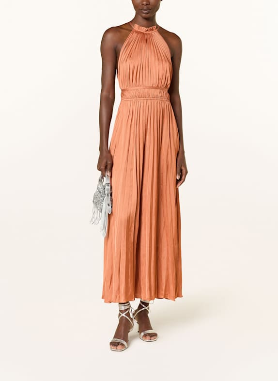 maje Plisseekleid aus Satin DUNKELORANGE