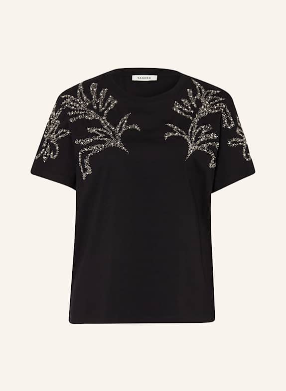 SANDRO T-Shirt mit Schmucksteinen SCHWARZ