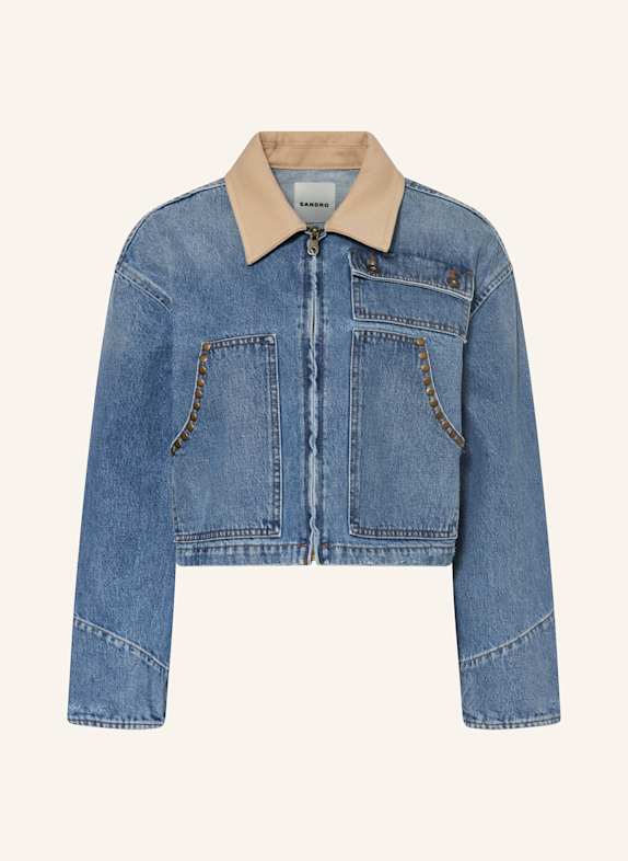 SANDRO Jeansjacke mit Schmucksteinen BLAU