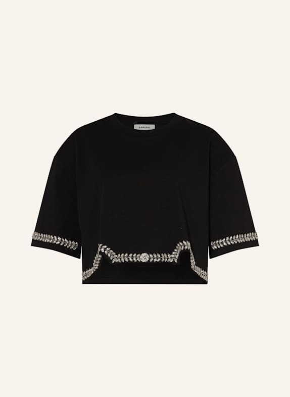 SANDRO Cropped-Shirt mit Schmucksteinen SCHWARZ