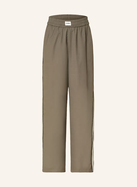 KARO KAUER Wide leg trousers with tuxedo stripes OLIVE
