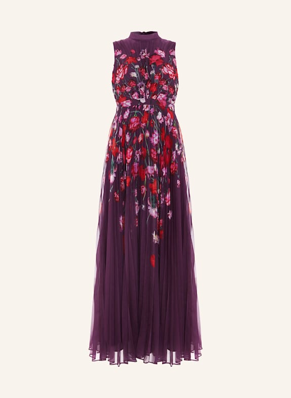 Phase Eight Schluppenkleid DAHLIA mit Plissees DUNKELLILA/ ROT/ GRÜN