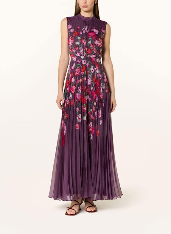 Phase Eight Schluppenkleid DAHLIA mit Plissees DUNKELLILA/ ROT/ GRÜN