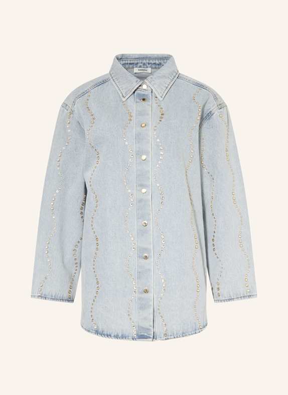 SANDRO Jeansbluse mit Schmucksteinen HELLBLAU