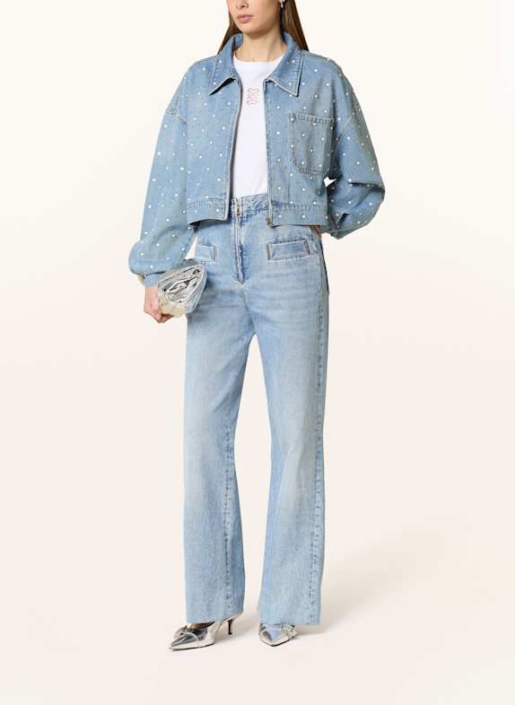 SANDRO Jeansjacke mit Perlen und Schmucksteinen HELLBLAU