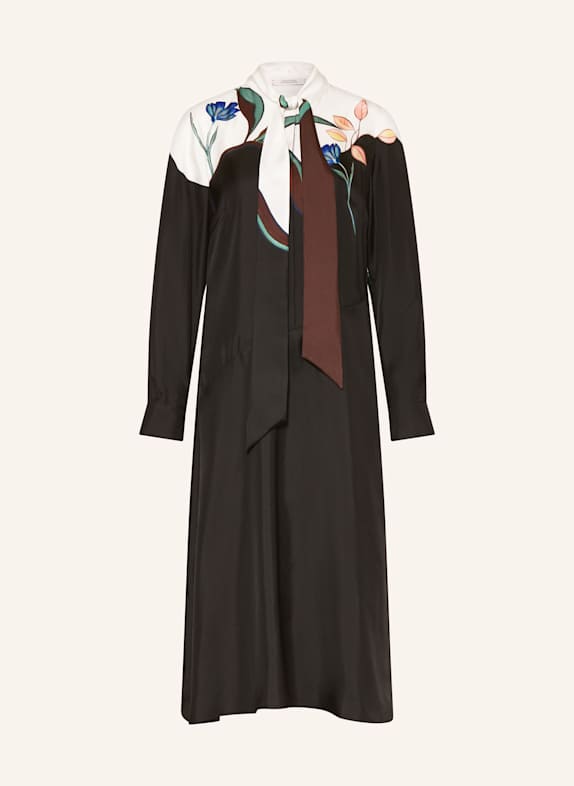 DOROTHEE SCHUMACHER Seidenkleid SEDUCTIVE BLOOM mit abnehmbarer Schluppe SCHWARZ / WEISS