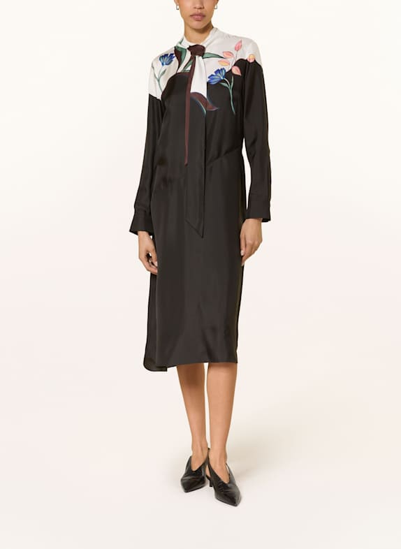 DOROTHEE SCHUMACHER Seidenkleid SEDUCTIVE BLOOM mit abnehmbarer Schluppe SCHWARZ / WEISS