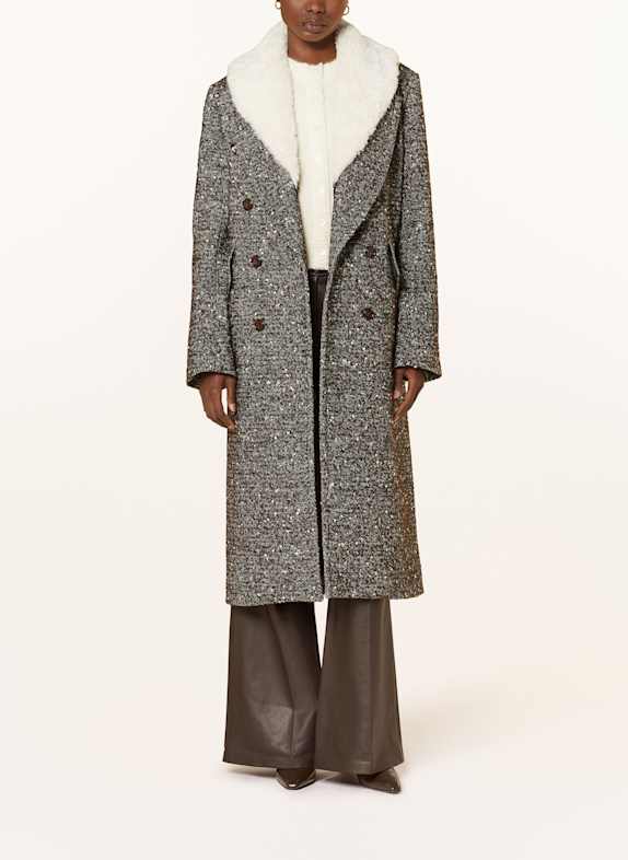 DOROTHEE SCHUMACHER Mantel COZY ATTRACTION mit abnehmbarem Kragen WEISS/ BRAUN/ GRAU