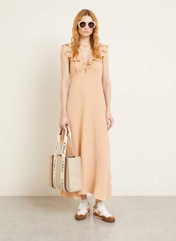 Chloé Shopper WOODY MEDIUM WHITE - BROWN