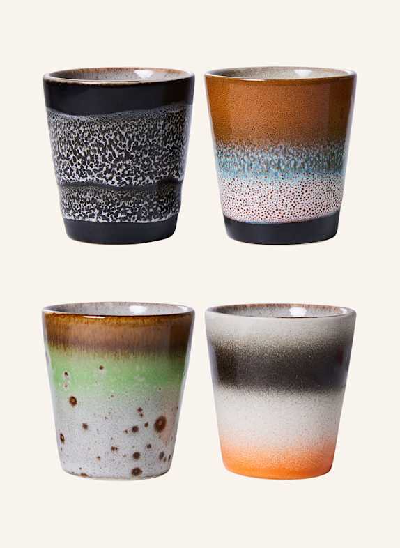 hkliving Set of 4 mugs GOOD VIBES CREAM/ BROWN/ LIGHT GREEN