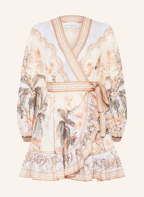 ZIMMERMANN Wickelkleid WYLIE mit Volants BEIGE/ HELLBLAU/ HELLORANGE