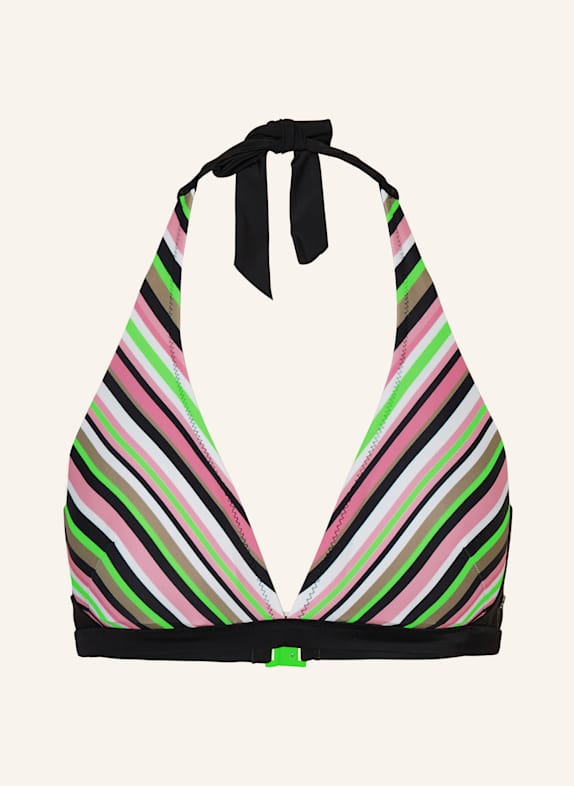 FIRE+ICE Góra od bikini wiązana na szyi JASMIN2 RÓŻOWY/ CZARNY/ JASKRAWY ZIELONY
