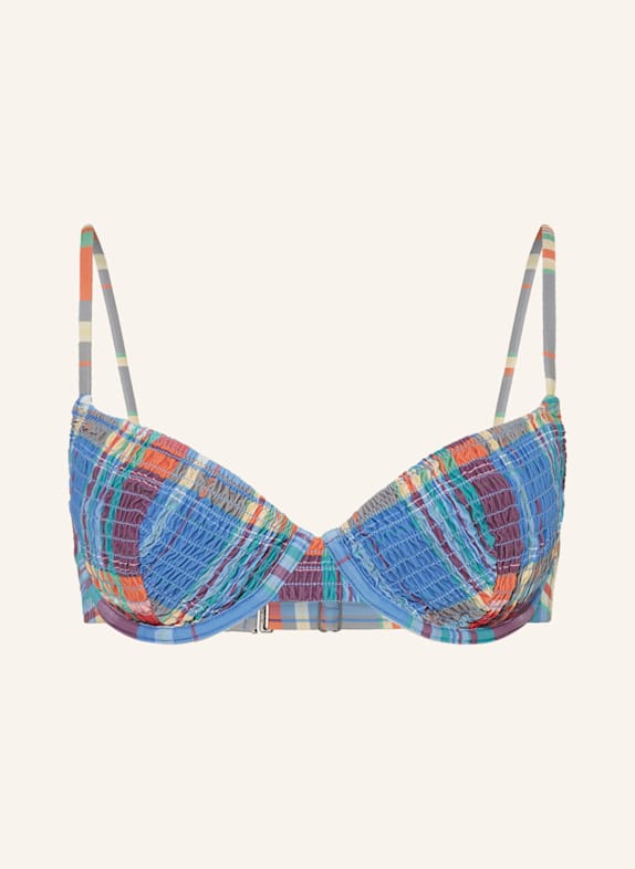POLO RALPH LAUREN Góra od bikini z fiszbinami SMOCKED MADRAS NIEBIESKI/ CZERWONY/ ŻÓŁTY