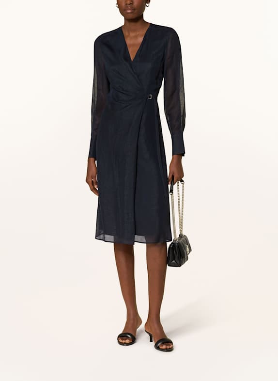 BOSS Wickelkleid DOSALA mit Leinen DUNKELBLAU