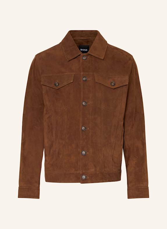 BOSS Leather jacket MERAK DARK BROWN