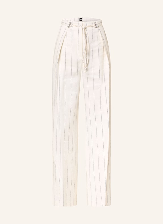 BOSS TIANA wide leg trousers with linen LIGHT YELLOW/ DARK BLUE