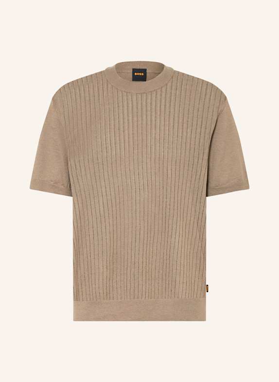 BOSS Strickshirt AJORDINO mit Leinen HELLBRAUN
