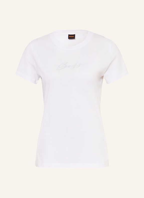 BOSS T-Shirt ESOGO mit Schmucksteinen WEISS