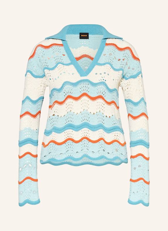 BOSS Pullover FYDER TÜRKIS/ ECRU/ ORANGE