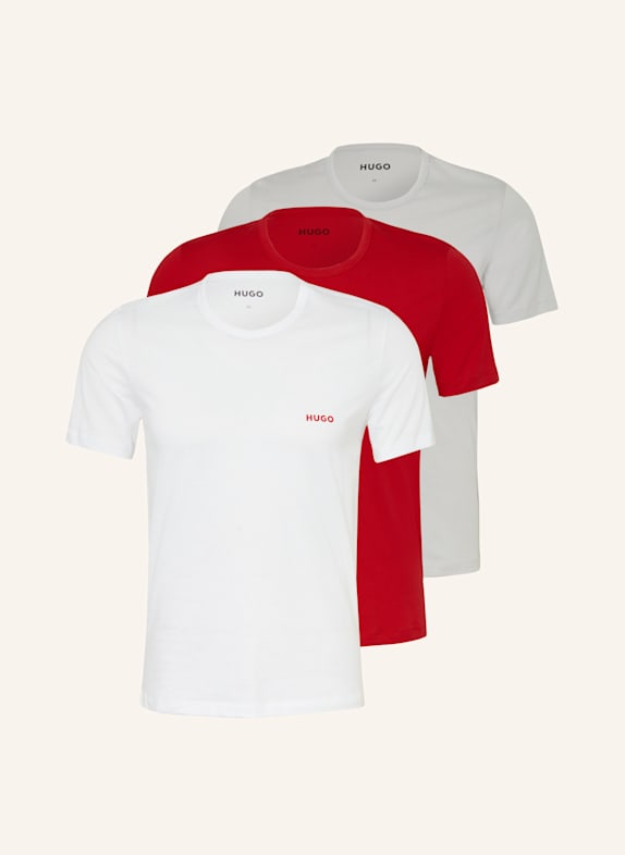 HUGO 3er-Pack T-Shirts WEISS/ HELLGRAU/ ROT