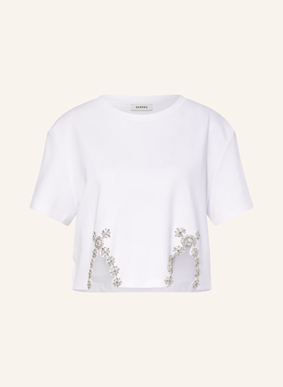 SANDRO Cropped-Shirt mit Schmucksteinen WEISS