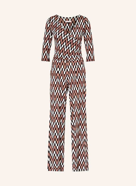 marivie Jersey jumpsuit JUMP IN! with 3/4 sleeves DARK BROWN/ ECRU/ SALMON