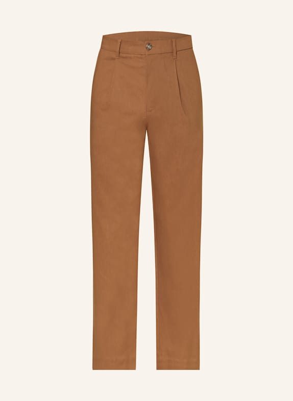 Calvin Klein Chinosy relaxed tapered fit z dodatkiem lnu CIEMNOPOMARAŃCZOWY