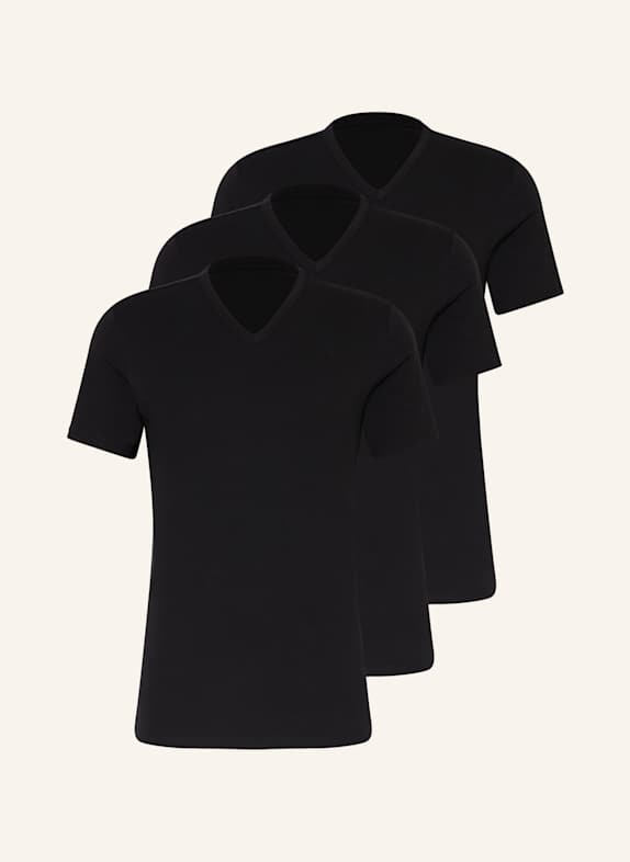 Calvin Klein Koszulka w serek, 3 szt. COTTON STRETCH BLEND CZARNY