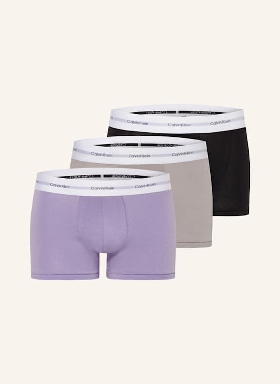 Calvin Klein Bokserki, 3 szt. CZARNY/ SZAROBRĄZOWY/ JASNOFIOLETOWY