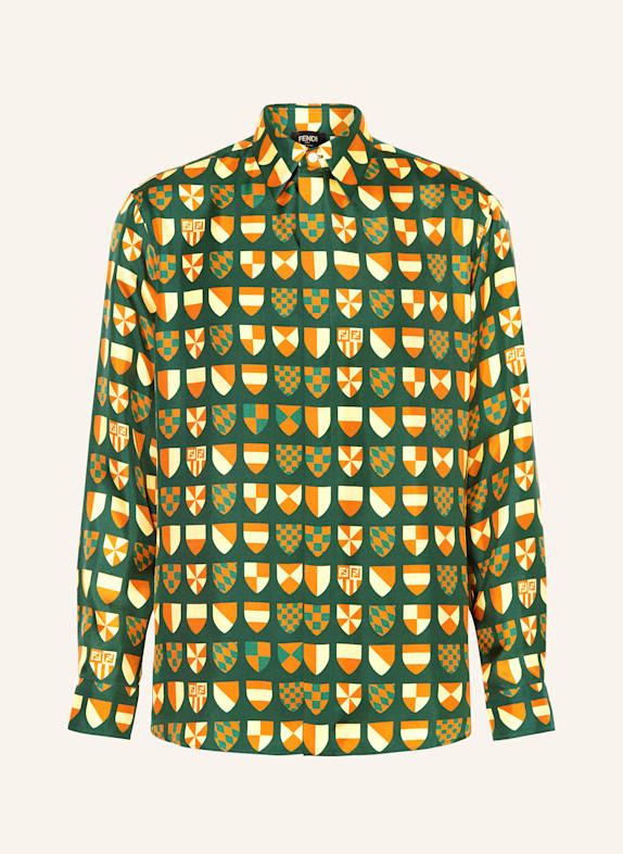 FENDI Seidenhemd Comfort Fit DUNKELGRÜN/ ORANGE/ HELLGELB