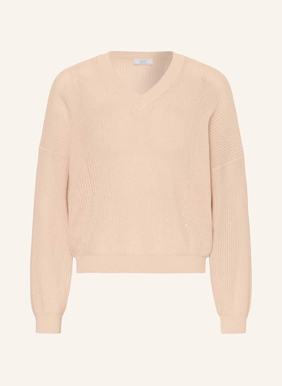 PESERICO Pullover mit Pailletten BEIGE
